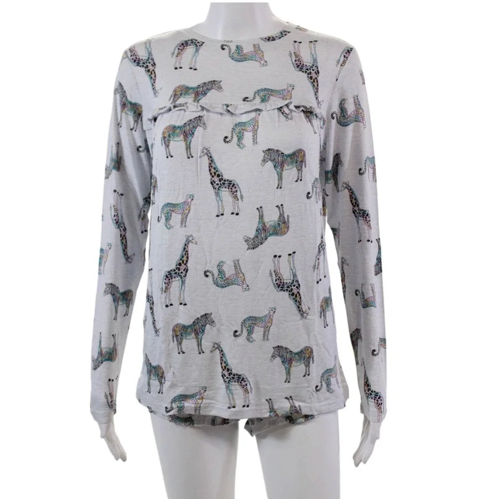 NWT EMERSON ROAD PJ Safari Verano Set‎ Ruffled Long Sleeve Top & Shorts XS
